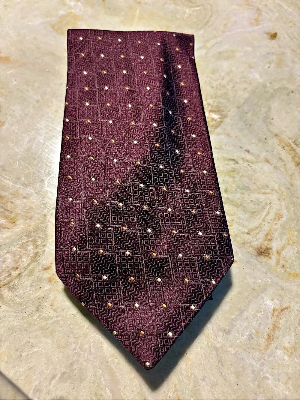 Canali Men's Silk Geometric Tie in Purple & Gold Like New